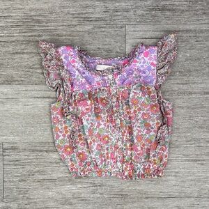 LoveShackFancy Pink and Purple Floral Kids Blouse